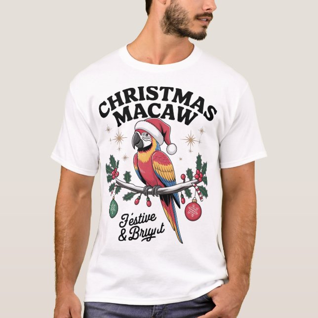 Christmas Macaw Festive Santa Hat Parrot Holiday A T Shirt (Framsida)