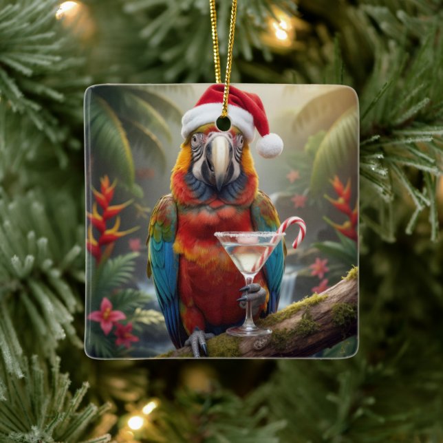 Christmas Macaw Parrot With Martini Cocktail Julgransprydnad Keramik (Träd)