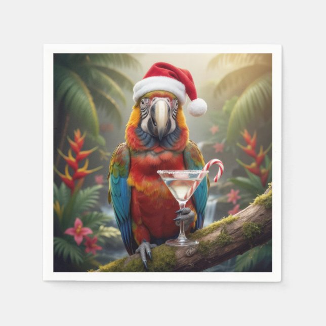 Christmas Macaw Parrot With Martini Cocktail Pappersservett (Framsidan)