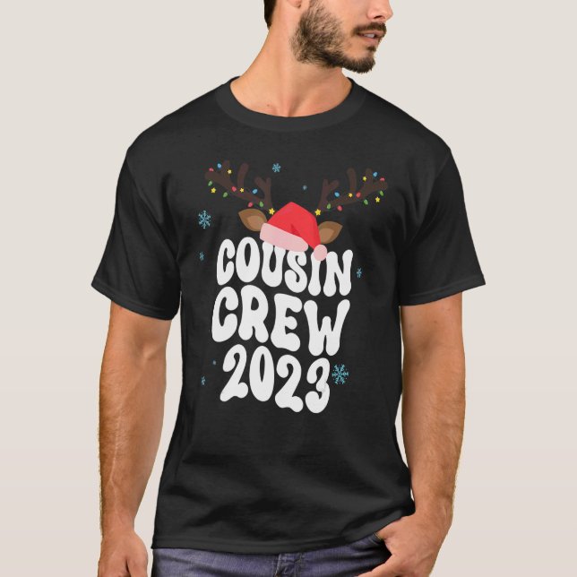 Christmas Maching Cousin Crew Riendeer Xmas Lights T Shirt (Framsida)