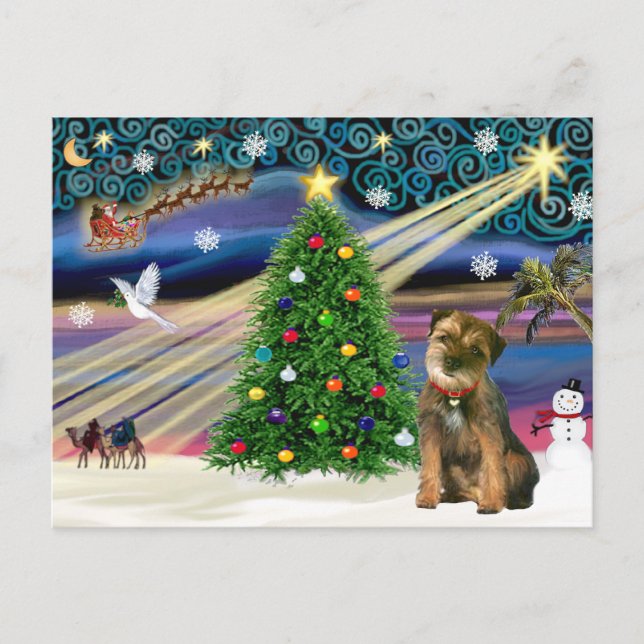 Christmas Magic Border Terrier Helg Vykort (Framsida)