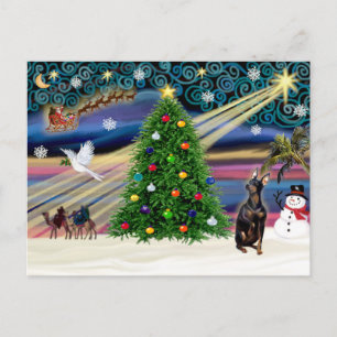 Christmas Magic Miniature Pinscher (öron klippta) Helg Vykort