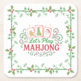 Christmas Mahjong Crest | Monogram Underlägg Papper Kvadrat
