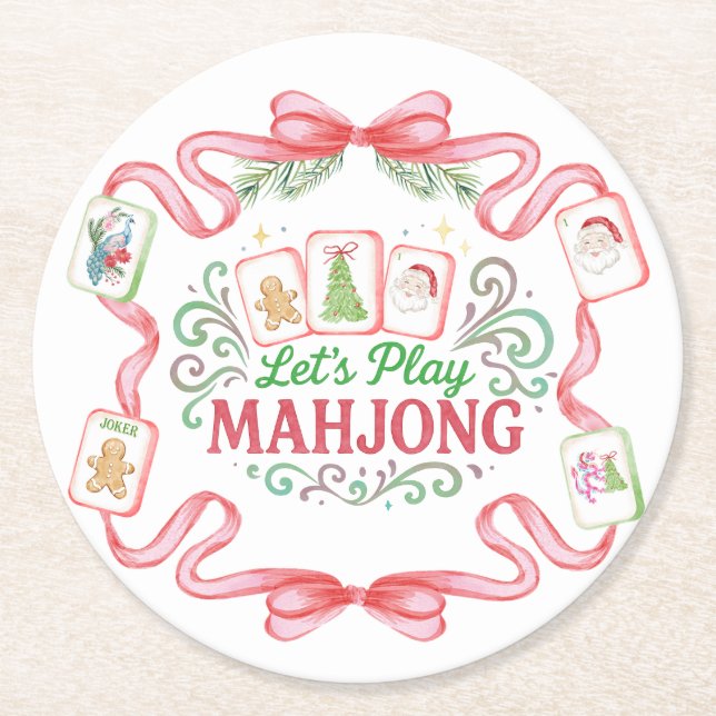 Christmas Mahjong | Monogram Underlägg Papper Rund (Framsidan)