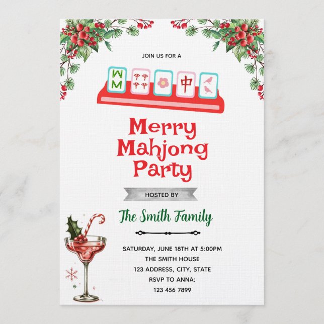 Christmas Mahjong party Invitation Inbjudningar (Framsida)