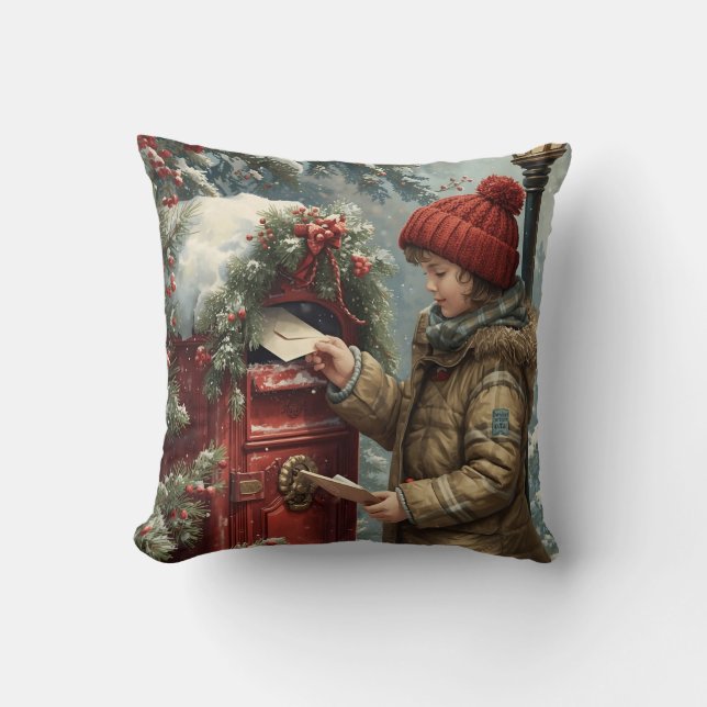 Christmas mailbox throw pillow winter cozy cushion kudde (Framsida)
