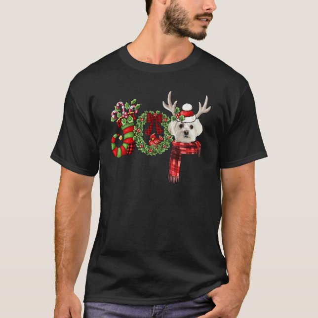 Christmas Maltese Joy Reindeer Xmas Funny T Shirt (Framsida)