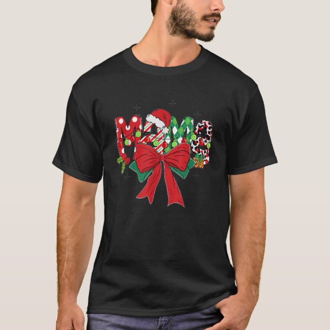 Christmas Mama Coquette Bow Candy Cane Santa Hot C T Shirt (Framsida)