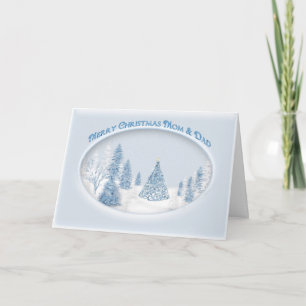 CHRISTMAS - MAMMA/PAPPA-BLUE - SNÖ/TRÄD/SCENIC HELGKORT