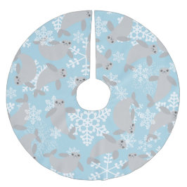 Christmas manatee vinterblå snöflingor julgransmatta borstad polyester