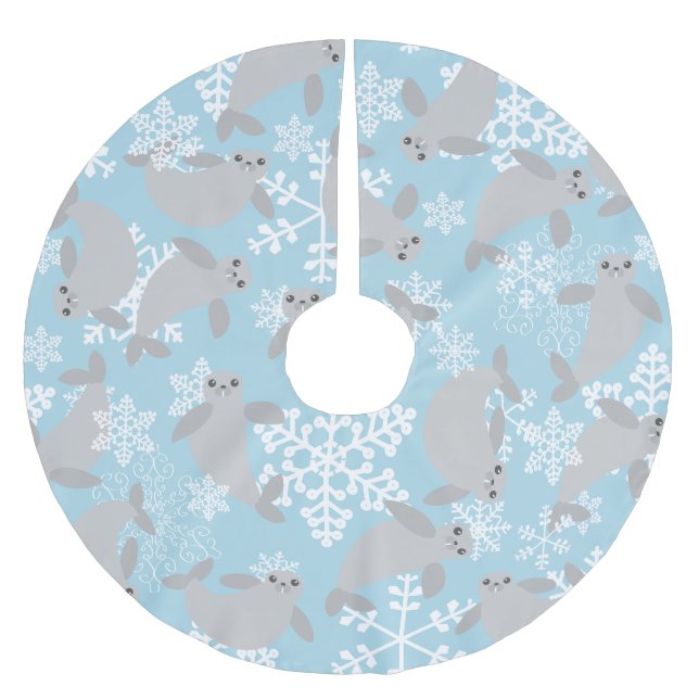 Christmas manatee vinterblå snöflingor julgransmatta borstad polyester (Framsidan)