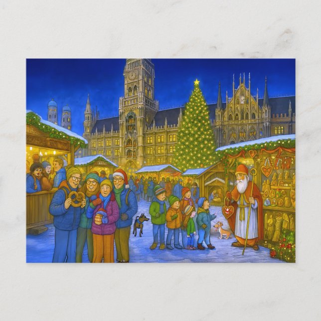 Christmas Market at Marienplatz Munich Helg Vykort (Framsida)