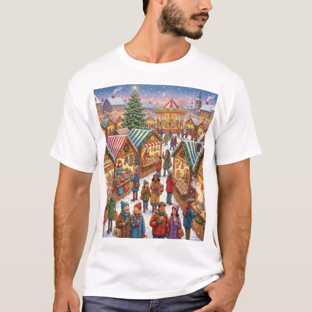 Christmas Market Magic – A Festive Town Square T Shirt (Framsida)