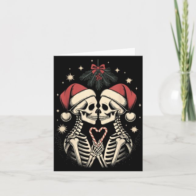 Christmas Matching Gothic Couple Dark Humor Skelet Kort (Framsida)