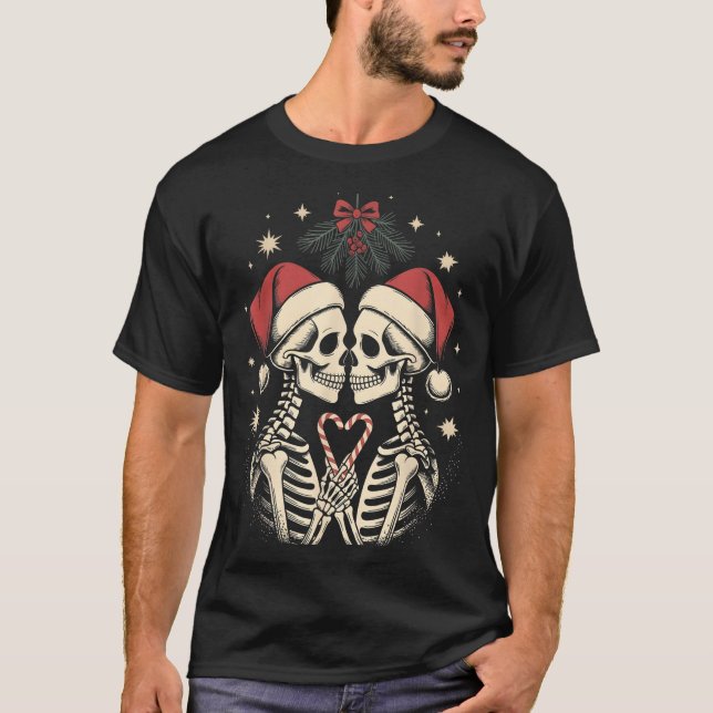 Christmas Matching Gothic Couple Dark Humor Skelet T Shirt (Framsida)