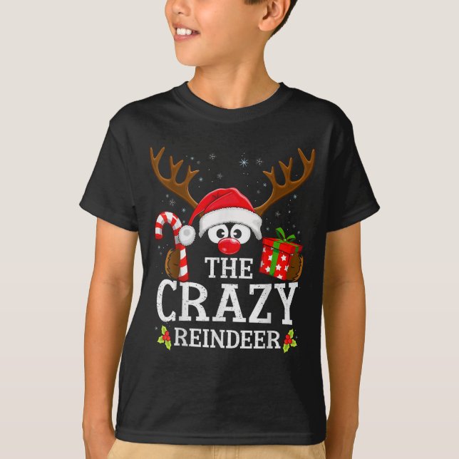Christmas Matching The Crazy Reindeer Family  T Shirt (Framsida)