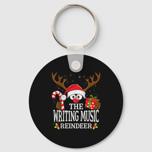 Christmas Matching The Writing Music Reindeer Fami Nyckelring (Framsida)