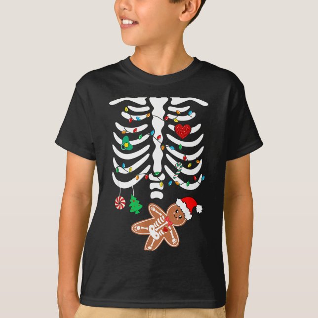 Christmas Maternity Pregnancy Gingerbread Skeleton T Shirt (Framsida)