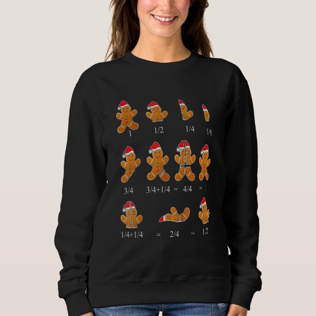 Christmas Math Teacher Fraction Gingerbread Cookie T Shirt (Framsida)