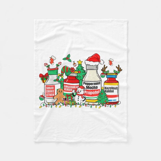 Christmas Medication Bottles Funny Nurse Humor  Fleecefilt (Framsidan)