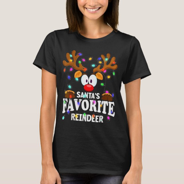 Christmas Men Women Santa's Favorite Reindeer  T Shirt (Framsida)