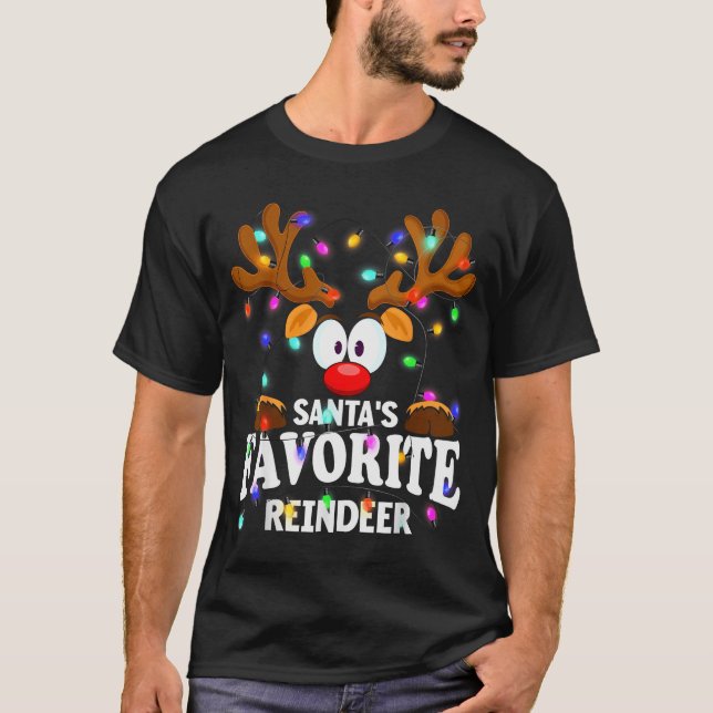 Christmas Men Women Santa's Favorite Reindeer  T Shirt (Framsida)