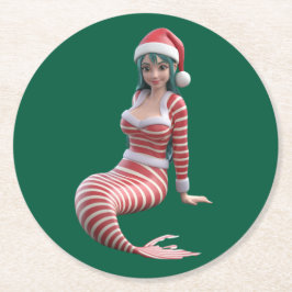 Christmas Mermaid Holiday Coaster Underlägg Papper Rund