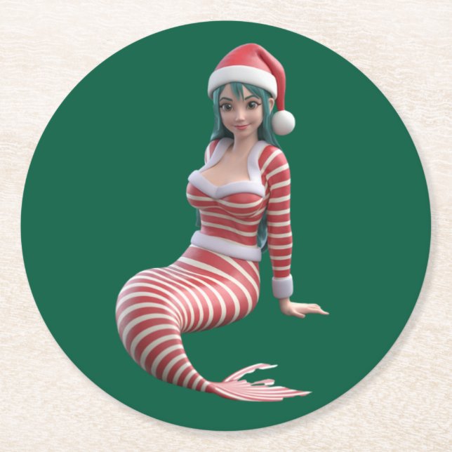 Christmas Mermaid Holiday Coaster Underlägg Papper Rund (Framsidan)