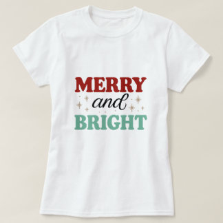 christmas merry and bright pink red modern font T- T Shirt