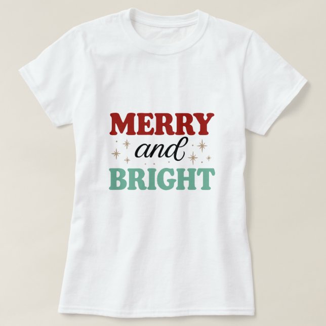 christmas merry and bright pink red modern font T- T Shirt (Design framsida)