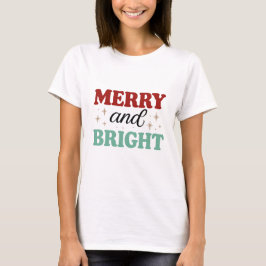 christmas merry and bright pink red modern font T- T Shirt
