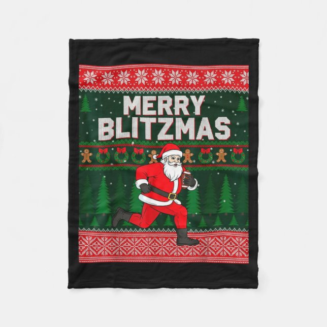 Christmas Merry Blitzmas Santa Football Ugly Sweat Fleecefilt (Framsidan)