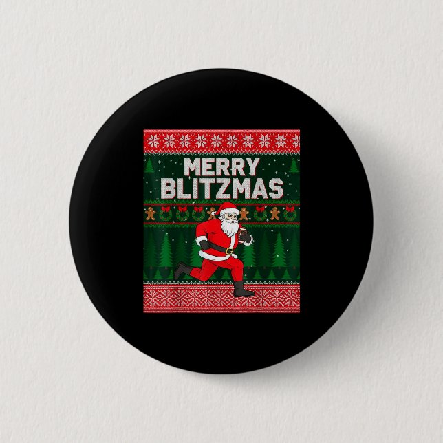 Christmas Merry Blitzmas Santa Football Ugly Sweat Knapp (Framsida)