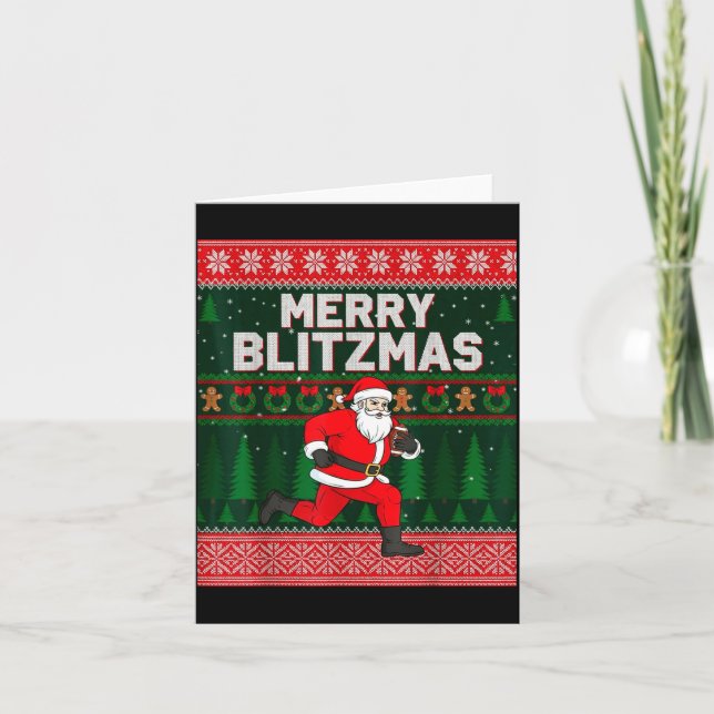 Christmas Merry Blitzmas Santa Football Ugly Sweat Kort (Framsida)