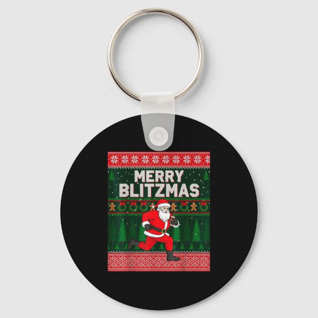 Christmas Merry Blitzmas Santa Football Ugly Sweat Nyckelring (Framsida)