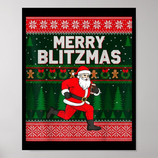 Christmas Merry Blitzmas Santa Football Ugly Sweat Poster (Framsidan)