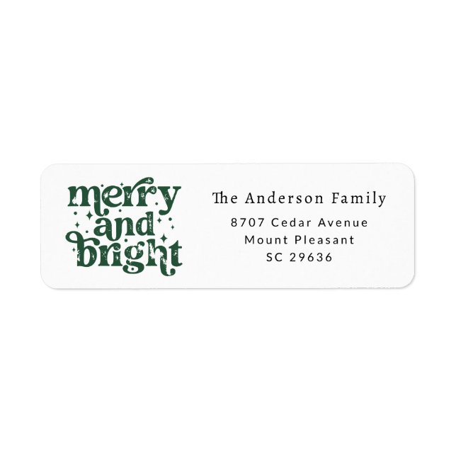Christmas Merry & Bright Return Address Label Returadress Etikett (Framsidan)
