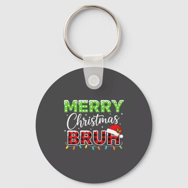 Christmas Merry Christmas Bruh Buffalo Plaid Santa Nyckelring (Framsida)