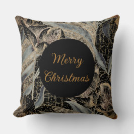 Christmas,Merry Christmas,Gold Blue Flowers Leaves Kudde