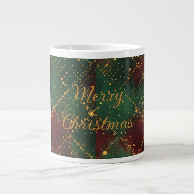 Christmas, Merry Christmas, Gold Red Green Pattern Jumbo Mugg (Framsidan)