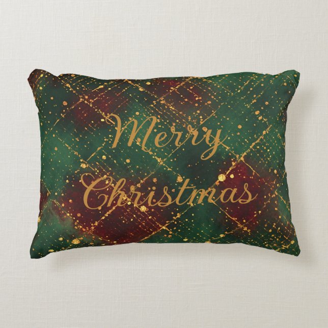 Christmas, Merry Christmas, Gold Red Green Pattern Prydnadskudde (Framsidan)