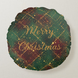 Christmas, Merry Christmas, Gold Red Green Pattern Rund Kudde