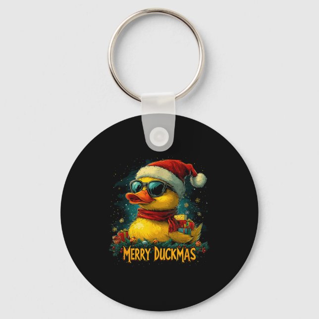 Christmas Merry Duckmas Funny Quackmas Pajama Duck Nyckelring (Framsida)