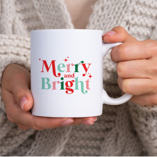 Christmas merry och bright rosa Red, modernt typsn Två-Tonad Mugg