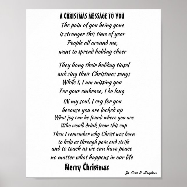 CHRISTMAS MESSAGE FOR INCARCERATED LOVED ONE POSTER (Framsidan)