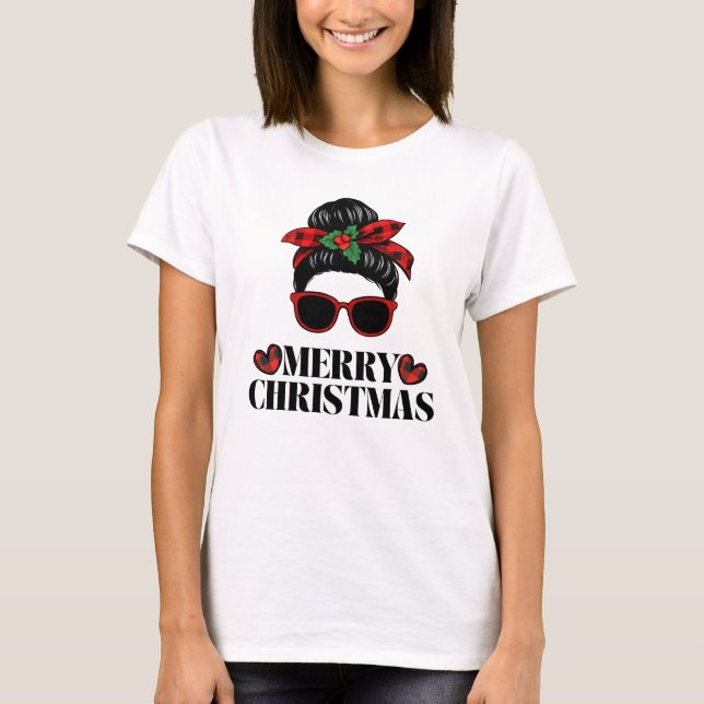 Christmas messy-bun mom design t shirt (Framsida)