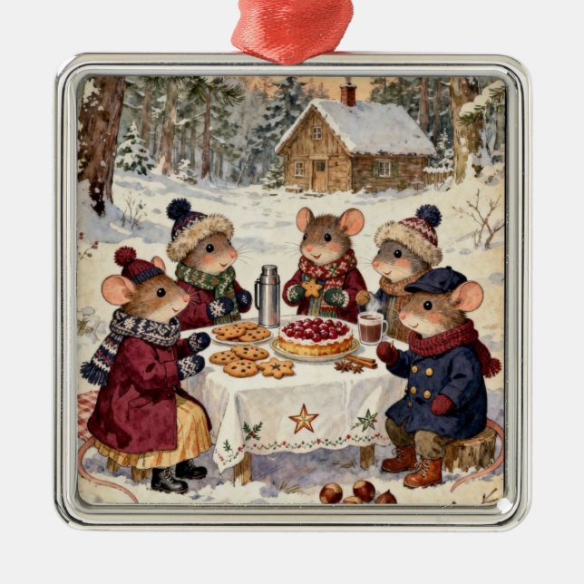 Christmas Mice Family  Julgransprydnad Metall (Framsidan)