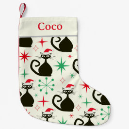 Christmas Mid Century Retro Atomic Cats Name Liten Julstrumpa