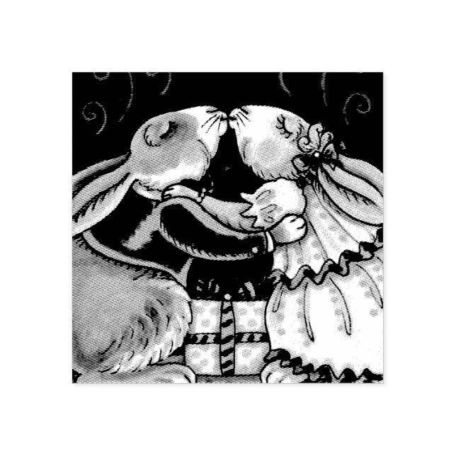 CHRISTMAS MISTLETOE BUNNY KISSES GUBBER FRIMÄRKE STÄMPEL (Tryck)