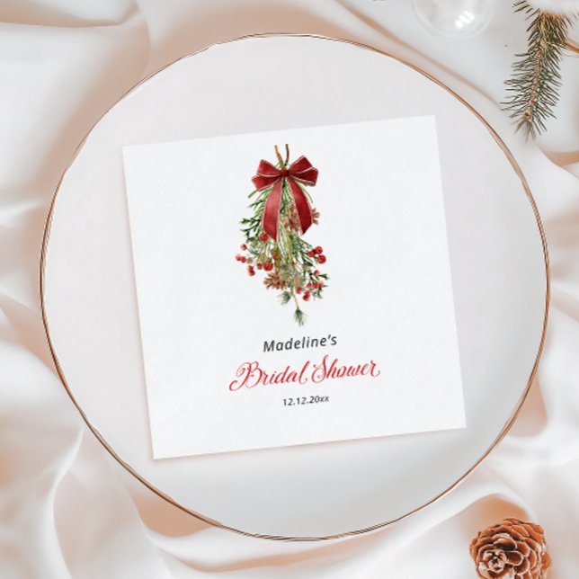 Christmas Mistletoe Red Bow Bridal Shower Pappersservett (Skapare uppladdad)